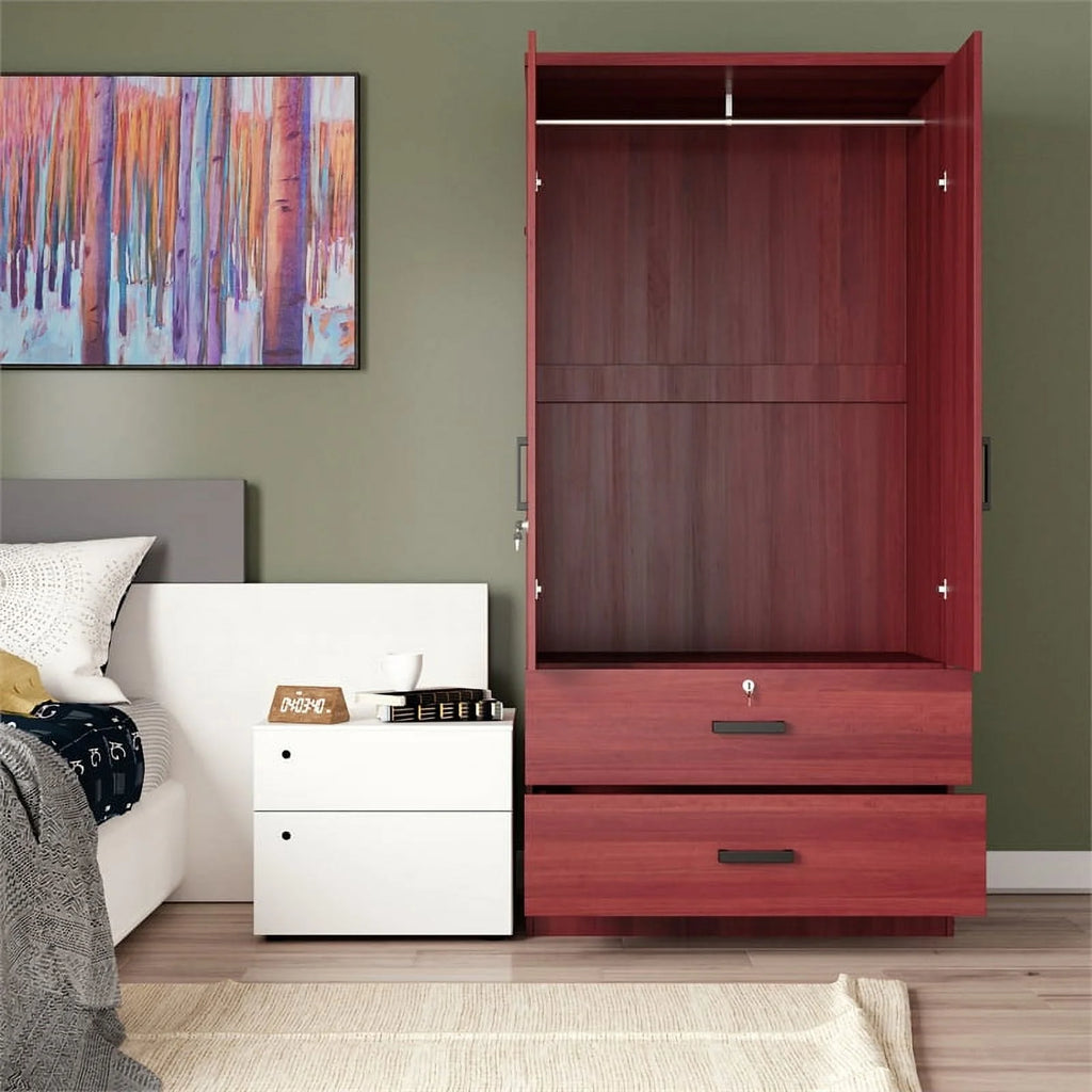 Mahogany Armoire Wardrobe with Mirror & Drawers F13988