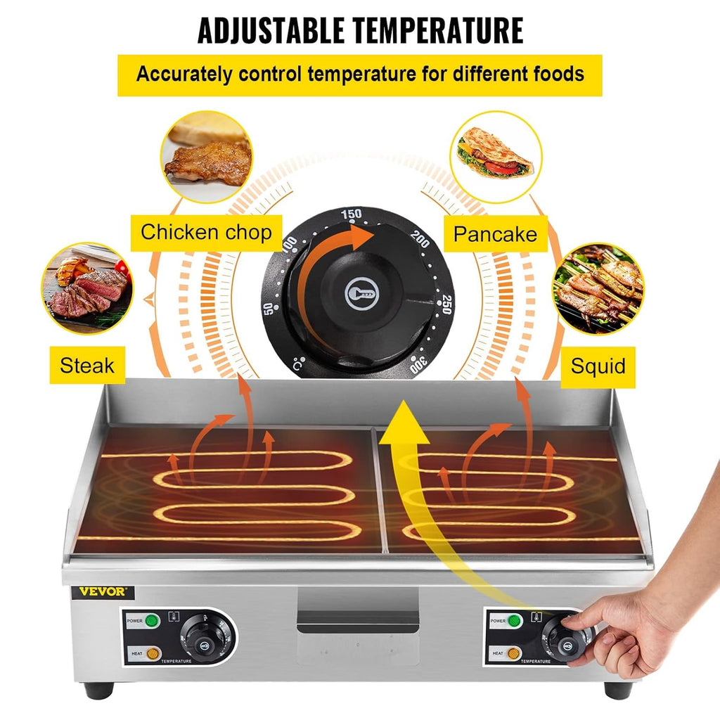 30" 3000W Electric Countertop Griddle Non-Stick Stainless Steel Flat Top Grill B356048