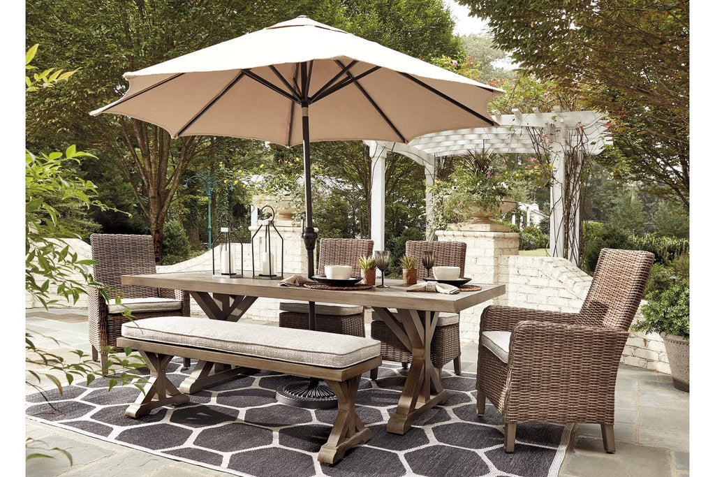 Beige Trestle Patio Dining Table H9432