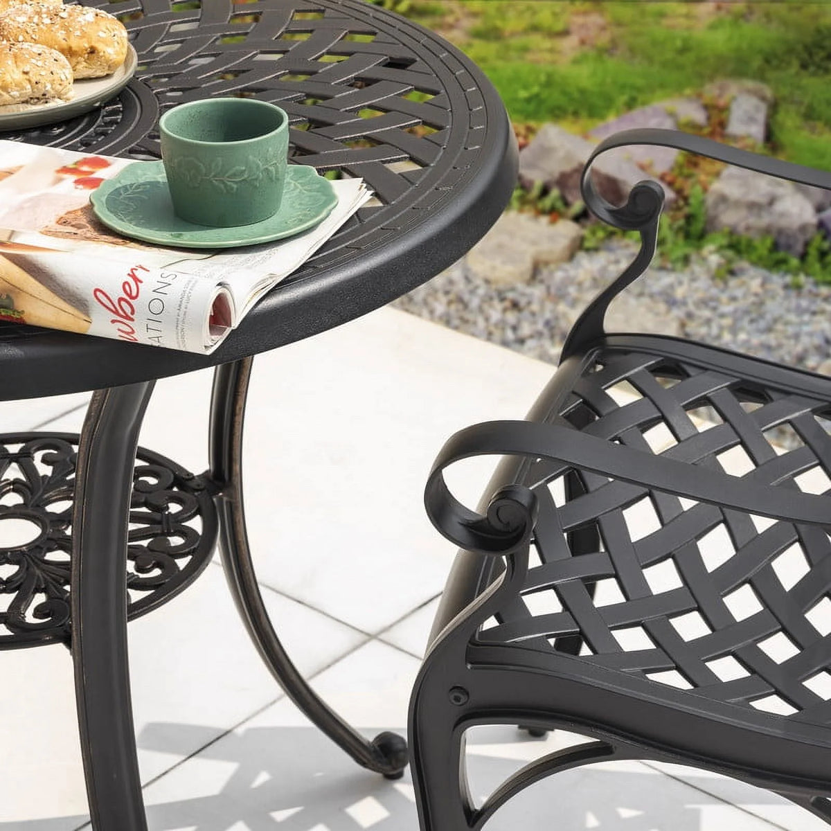 3 Piece Aluminum Patio Bistro Set with Umbrella Hole Z7701
