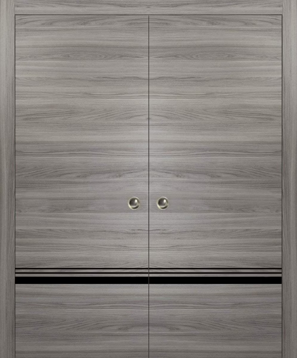 Sliding French Double Pocket Doors 72 x 84 inches Grey Matte with Frosted Glass Solid Wood Interior Doors L5343