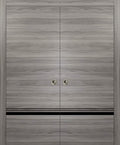 Sliding French Double Pocket Doors 72 x 84 inches Grey Matte with Frosted Glass Solid Wood Interior Doors L5343