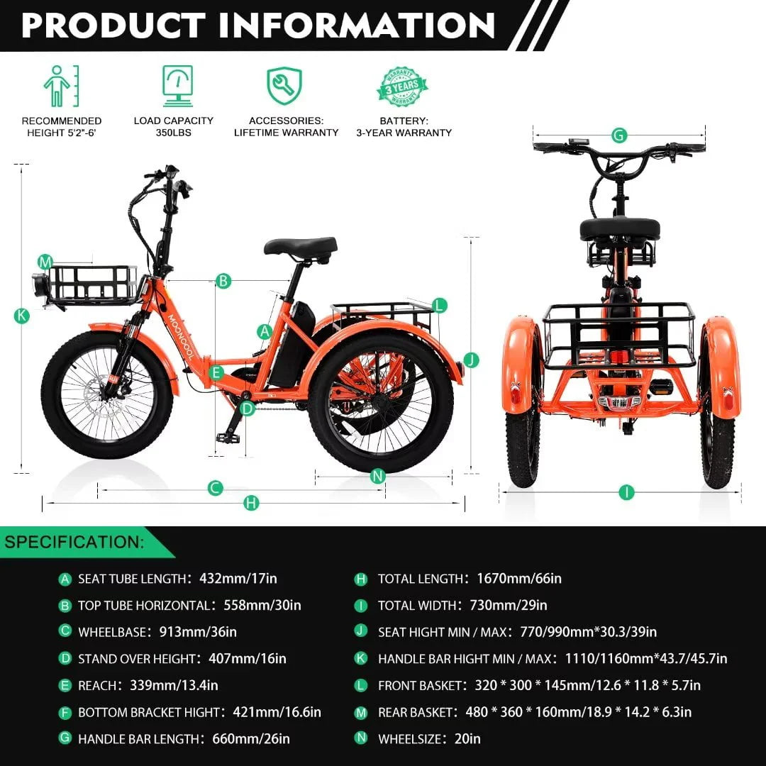 350W 36V 7 Speeds Electric Tricycle with Basket U1106