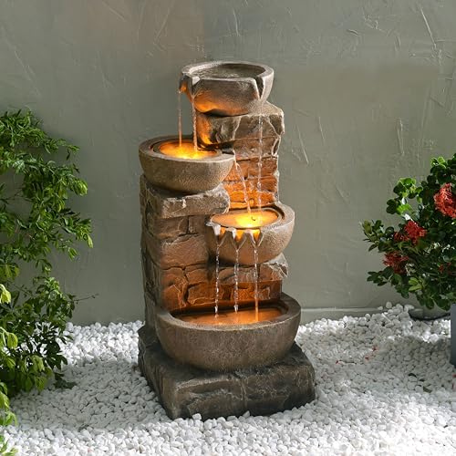 LED Outdoor Water Fountain Stone Gray U36785