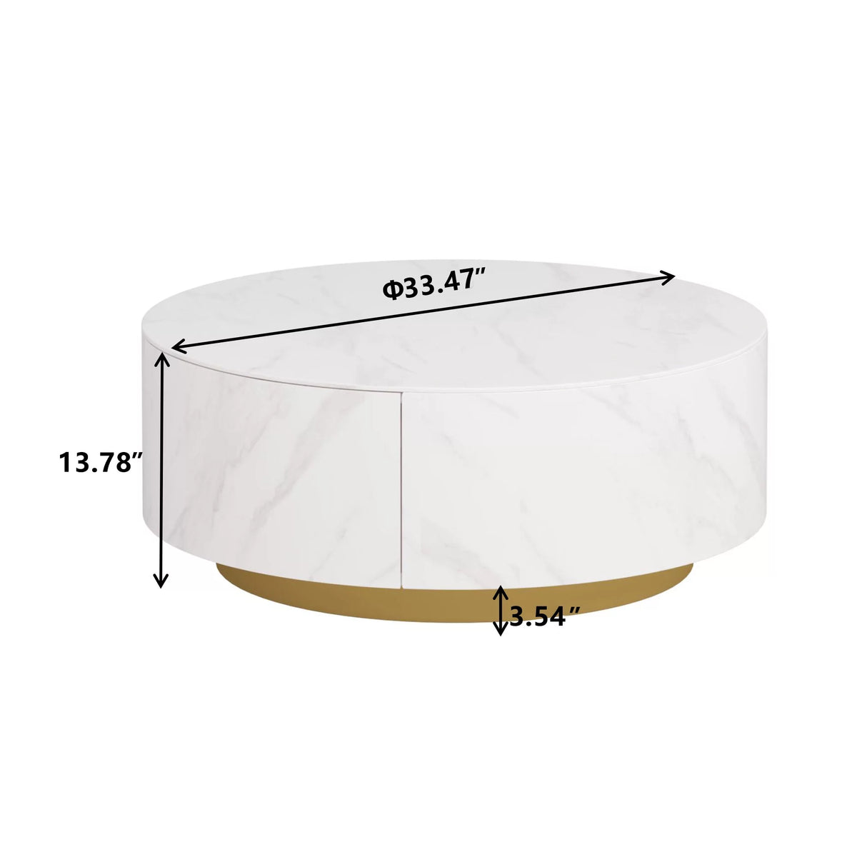White Round Coffee Table with Two Drawers Y432
