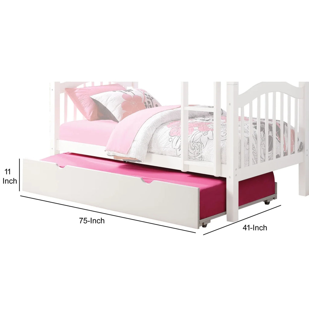 White Twin Size Wooden Trundle with Caster Wheels D3402