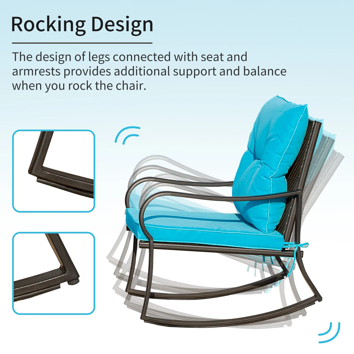 3 Pieces Bistro Set Rocking Chairs Cushion Glass Top Table Blue O1603