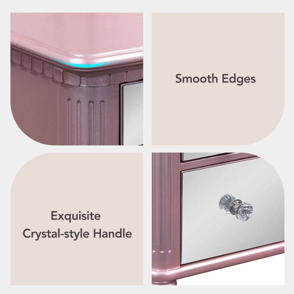 Pink Vanity Set with Tri-Fold Mirror and Stool U905633