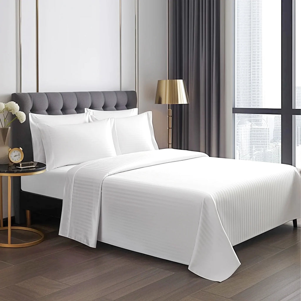 White Full Size Stripe Bed Sheet Set with 16" Deep Pocket U155550