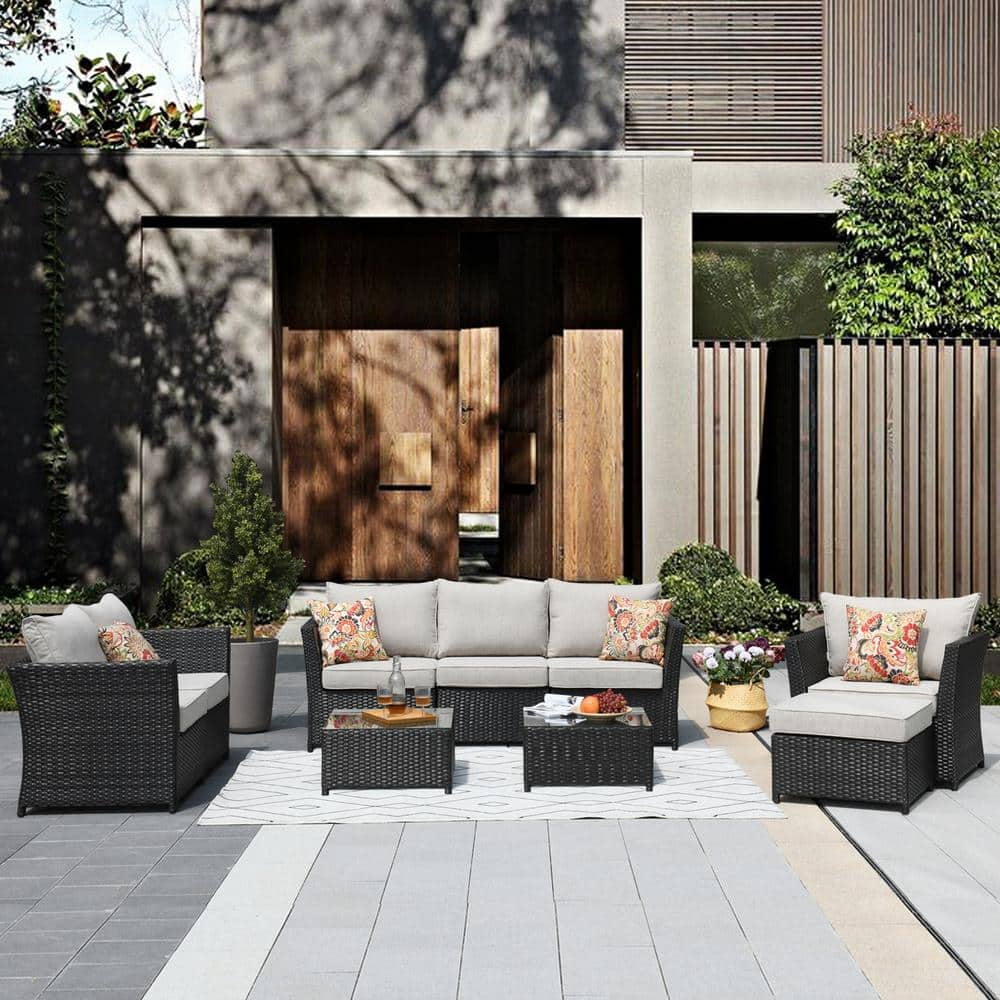 9 Pieces PE Rattan Wicker Patio Sofa Set with Cushions Z5125