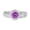 18k White Gold Halo Ring with Round Cut Simulated Alexandrite B272003