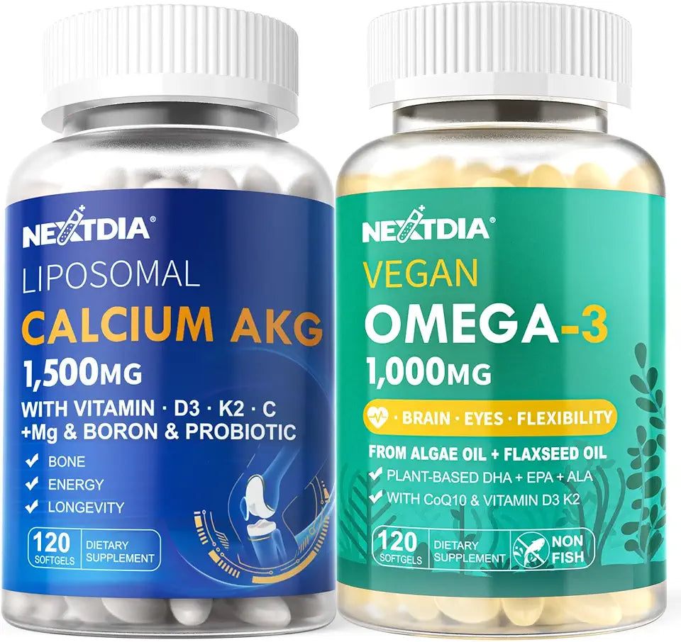 Calcium AKG Supplement 1500mg + Vegan Omega 3 Supplement 1000mg F97611
