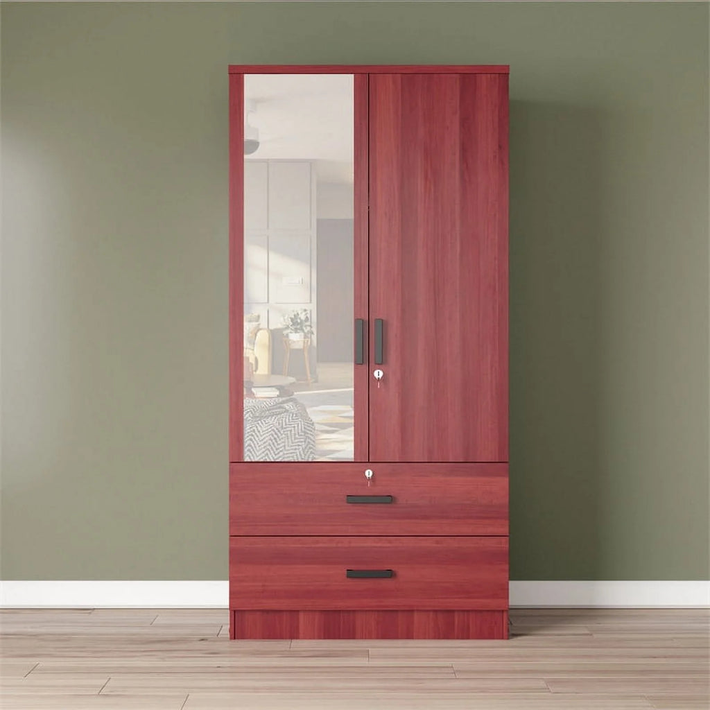 Mahogany Armoire Wardrobe with Mirror & Drawers F13988
