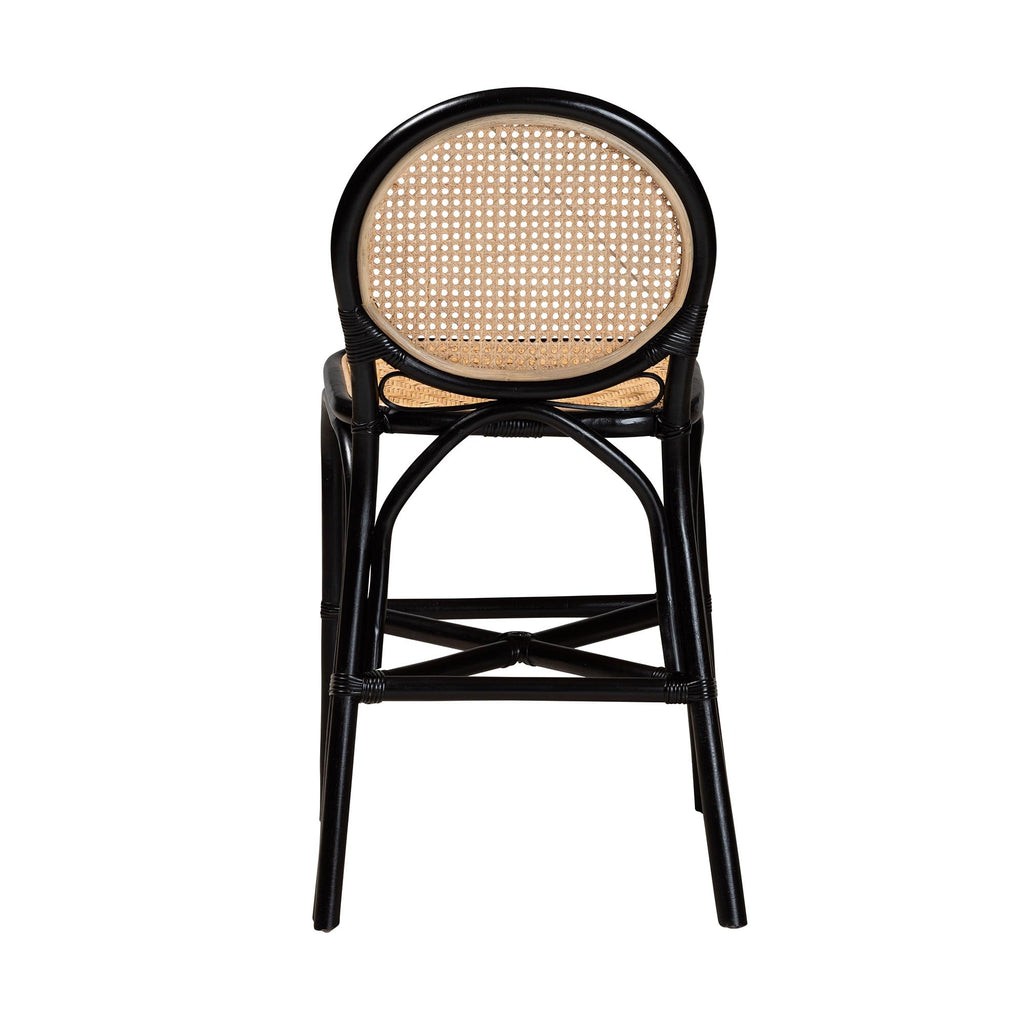 Two-Tone Black and Natural Brown Rattan Counter Stool P34953