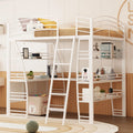 Full Size White Loft Bed with Shelves and L-shaped Desk N412999