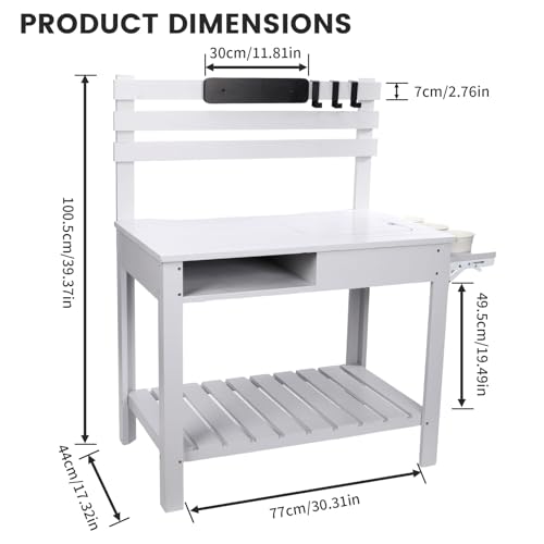 Wooden Potting Bench Table with 3 Side Hook Shelf Z70310