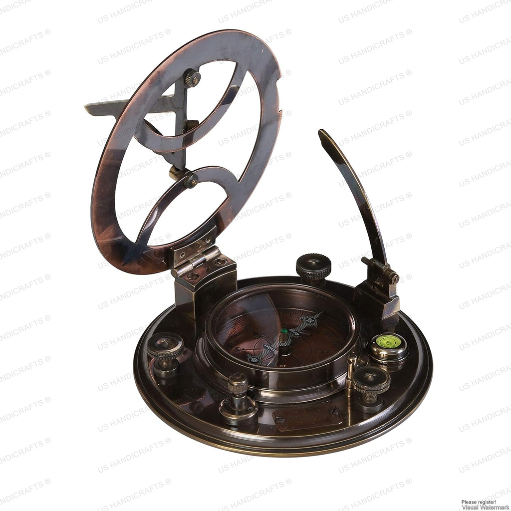 Sundial Compass with Black Wooden Case Brass Sundial S9684