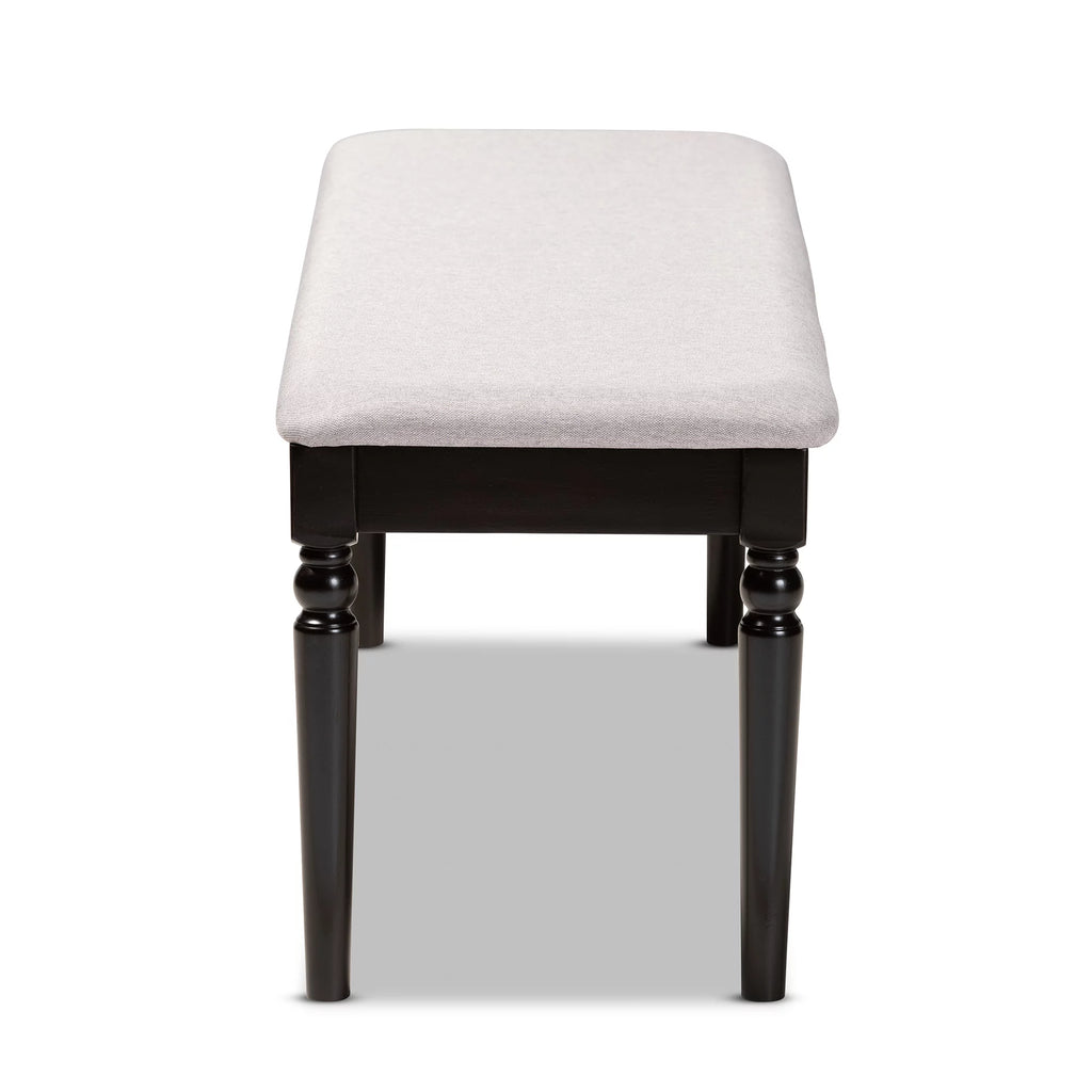 Grey Fabric Upholstered Dark Brown Wood Dining Bench M471487