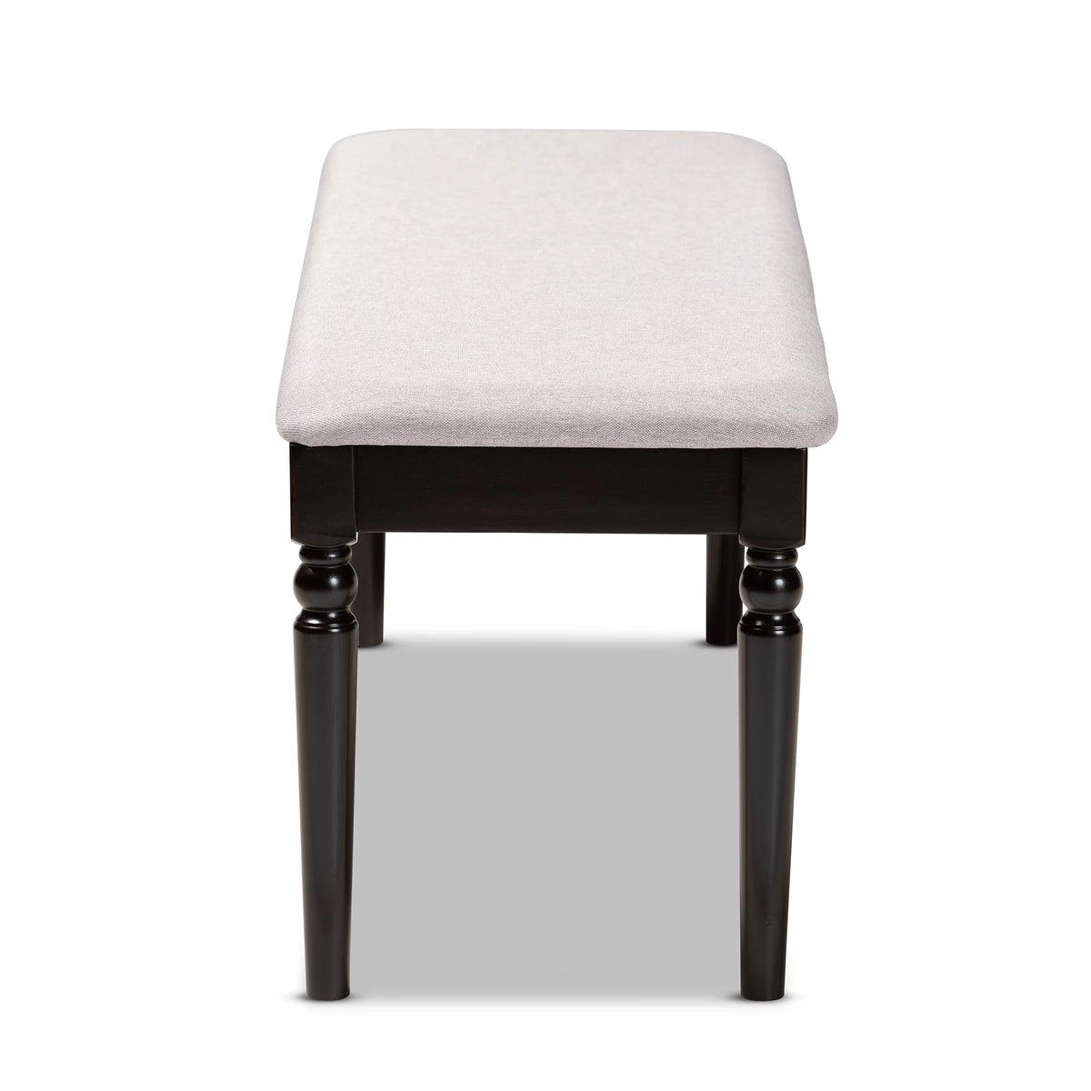 Grey Fabric Upholstered Dark Brown Wood Dining Bench M471487