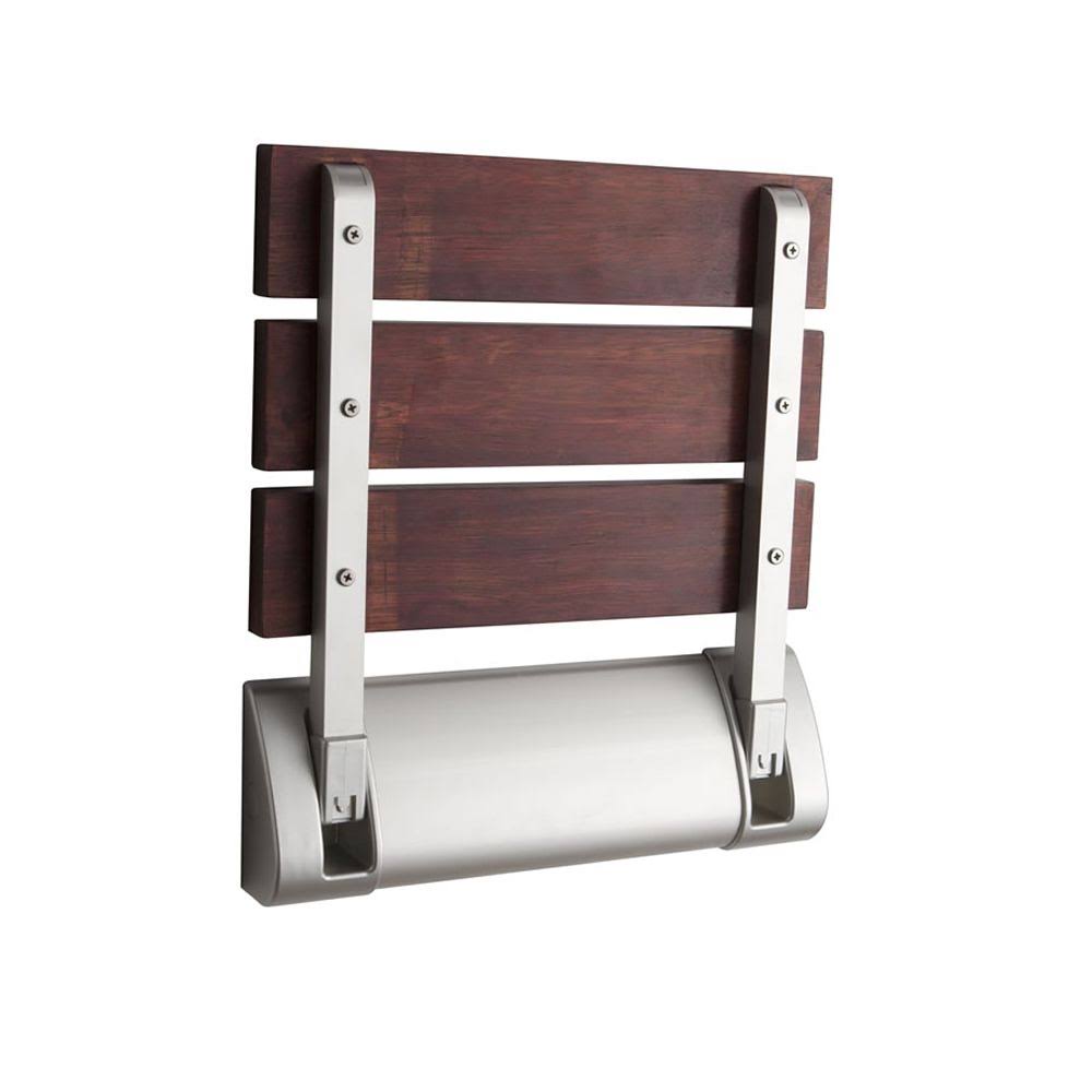 Sapele Folding Shower Seat with Chrome Hinges Solid Wood Wall Mount Y327144