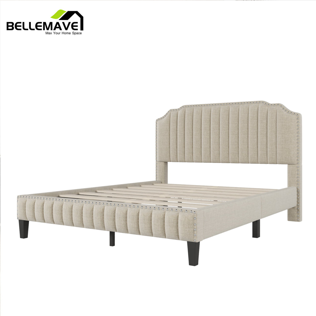 Linen Upholstered Platform Bed Frame Queen Size with Headboard T781