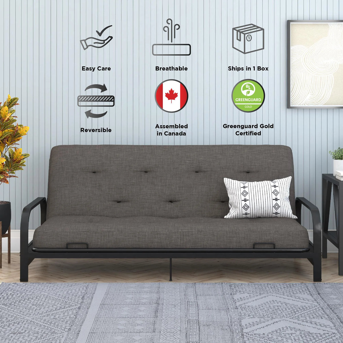 Full True Black Polyester Linen Futon Mattress U586