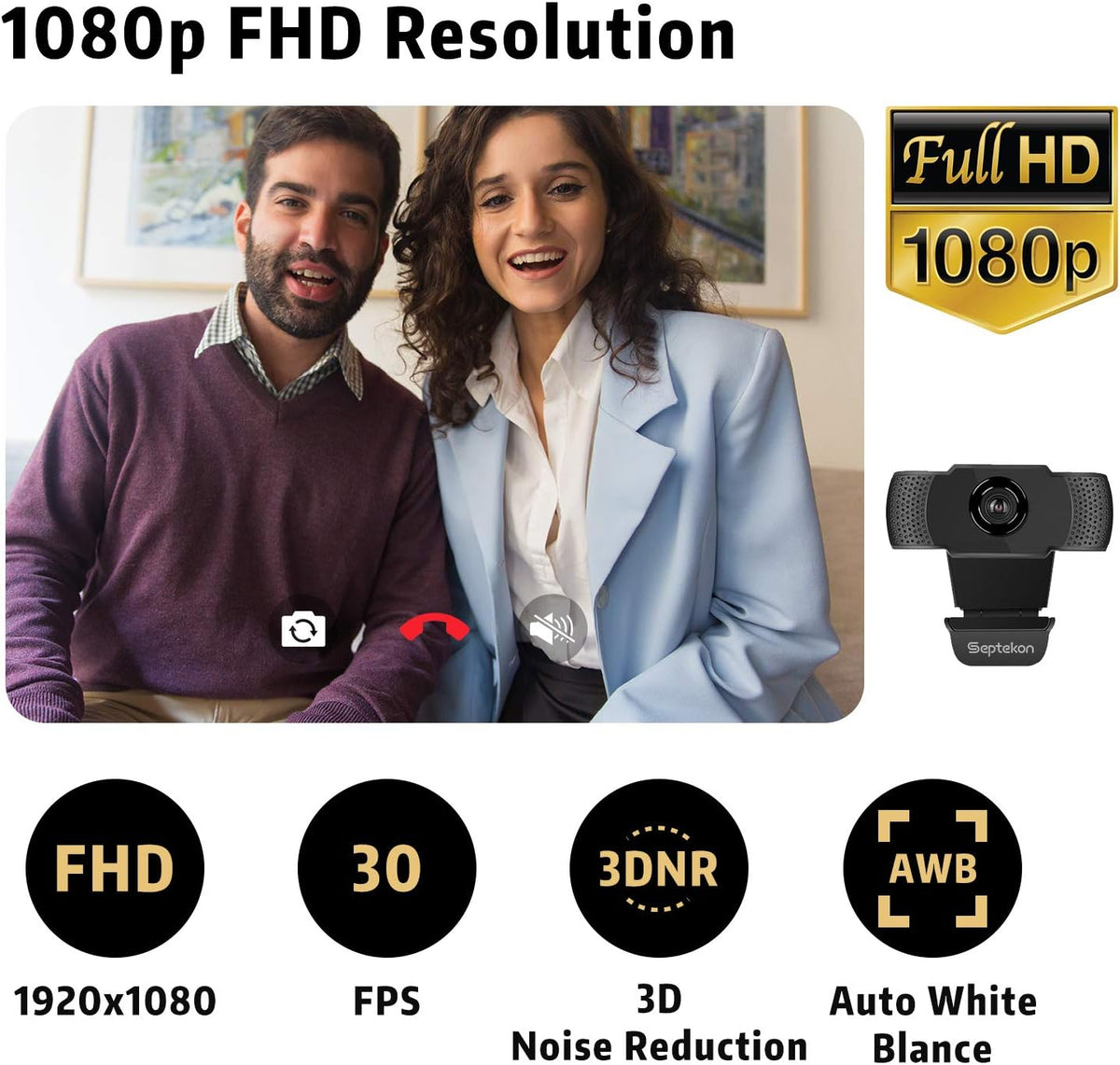 1080P HD Webcam with Microphone, USB PC Camera N748206