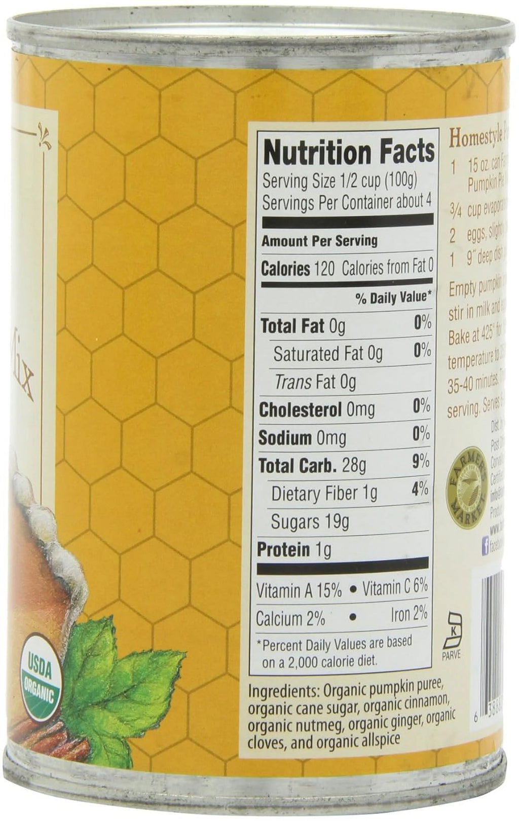 Organic Canned Pumpkin Pie Mix 15-Ounce Cans Pack Of 12 L694