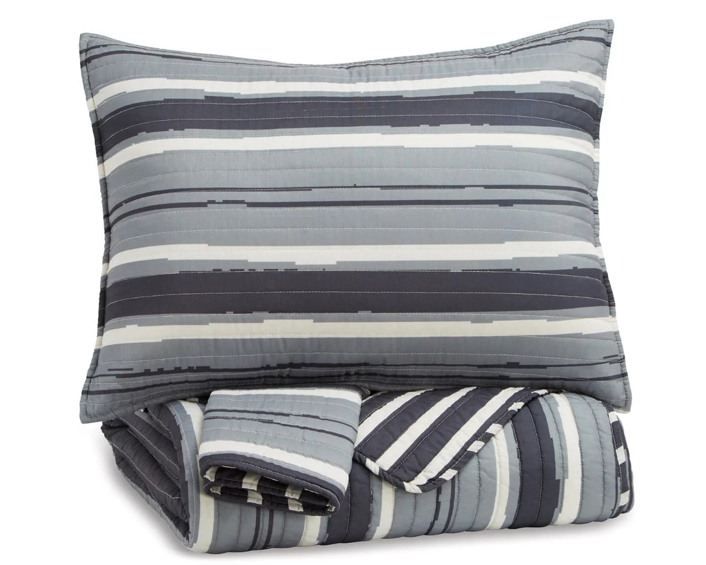 3-Piece Full Coverlet Set Gray/Cream C38936