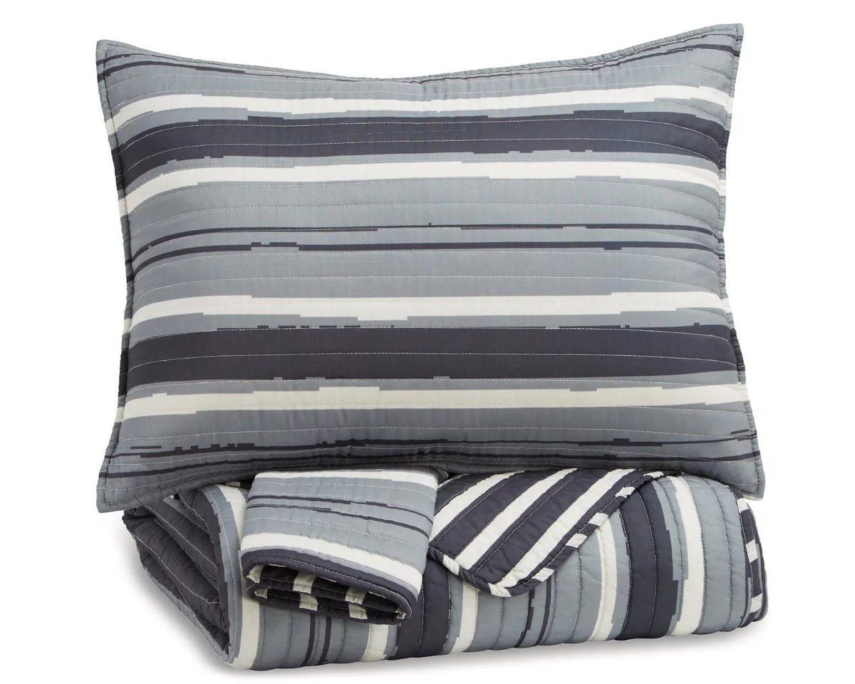 3-Piece Full Coverlet Set Gray/Cream C38936