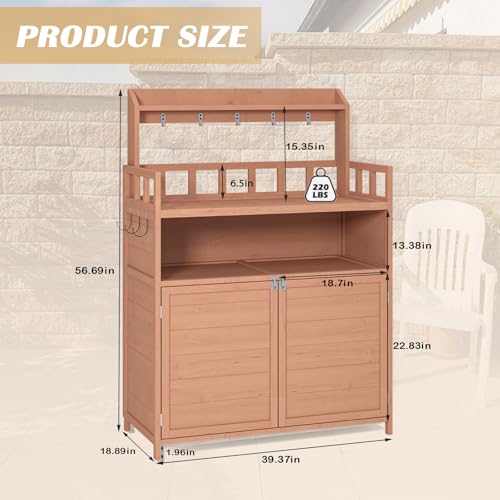 Brown Wooden Potting Bench with Storage Cabinet K783994