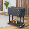 80QT Rolling Cooler Cart with Shelf Gray Q66771