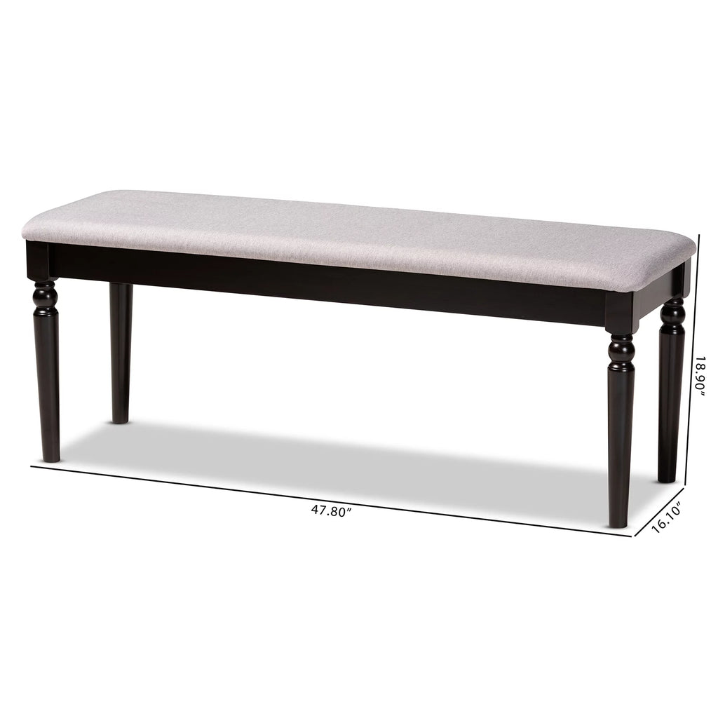 Grey Fabric Upholstered Dark Brown Wood Dining Bench M471487