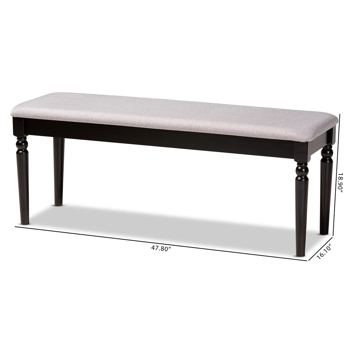Grey Fabric Upholstered Dark Brown Wood Dining Bench M471487