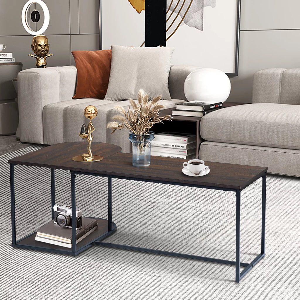 47.2'' Rectangular Wood Grain Top Coffee Table with Metal Frame X930