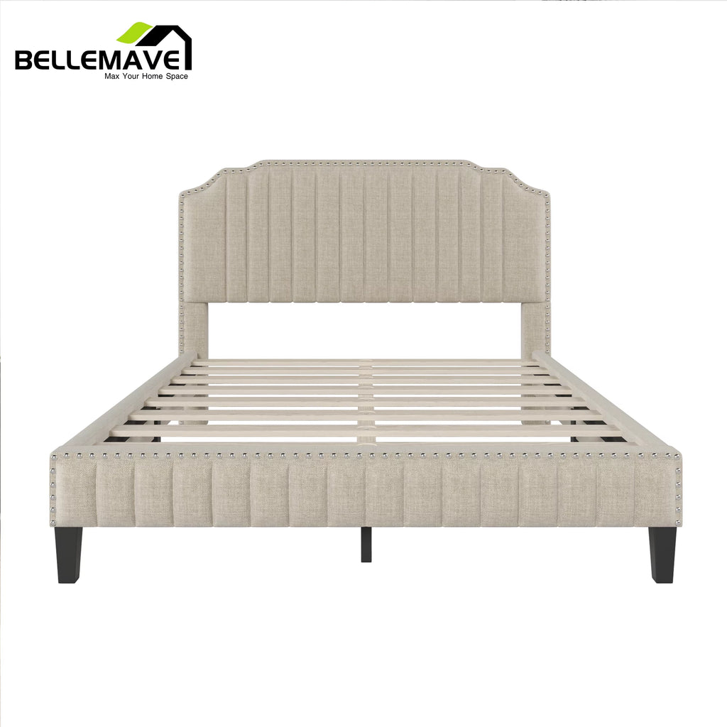 Linen Upholstered Platform Bed Frame Queen Size with Headboard T781