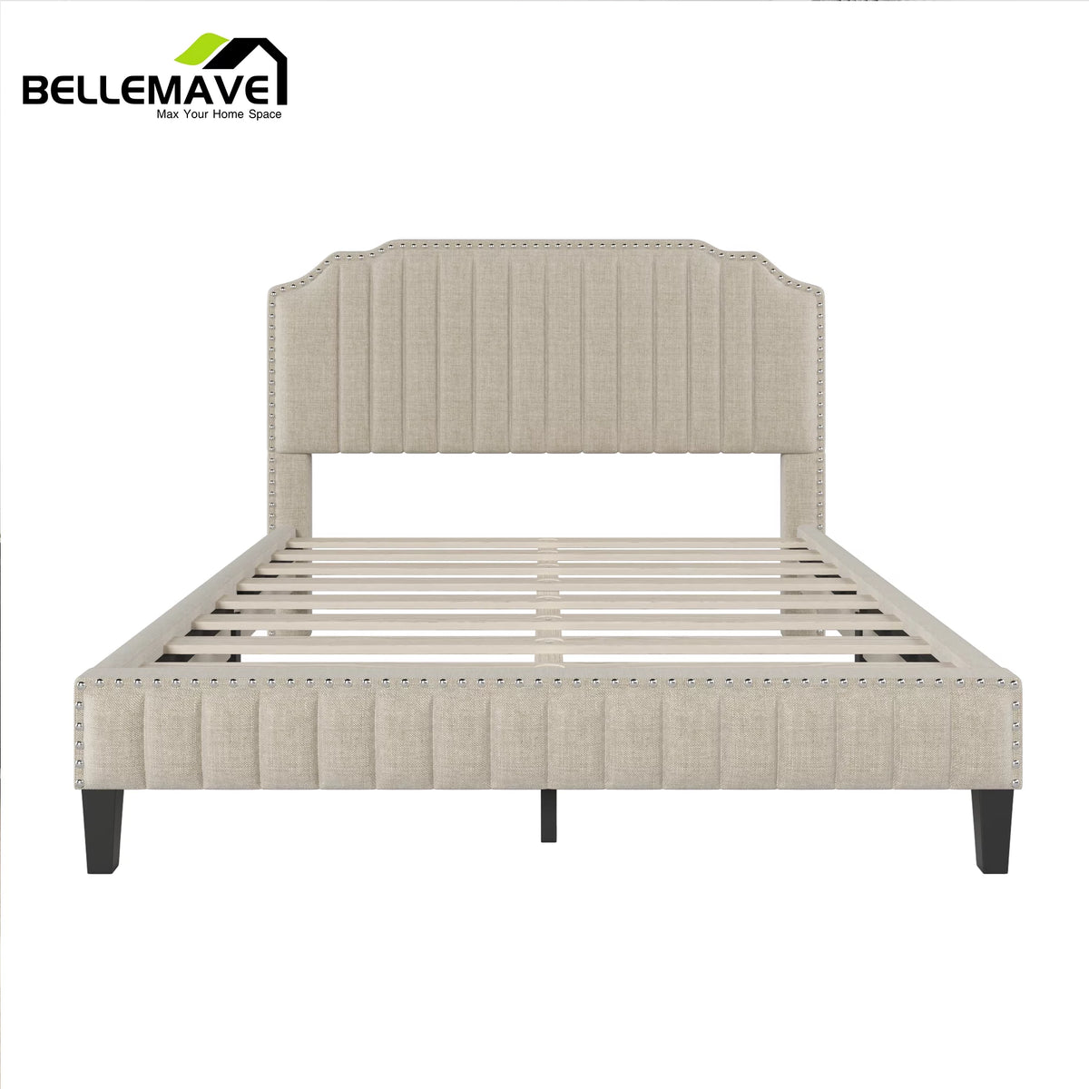 Linen Upholstered Platform Bed Frame Queen Size with Headboard T781