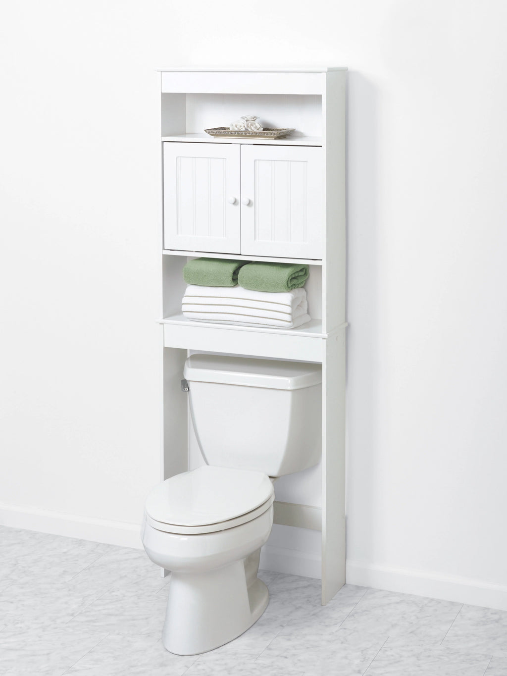 White Bathroom Spacesaver with Cabinet and 3 Shelves F10077