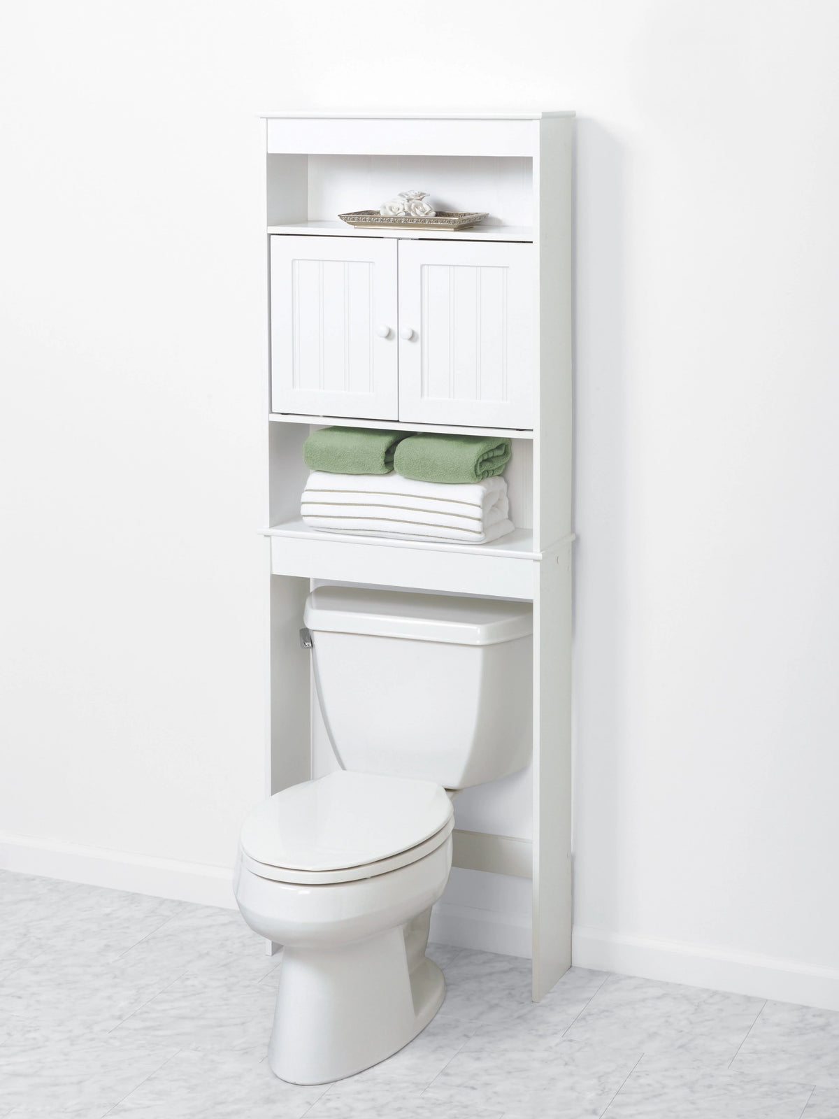 White Bathroom Spacesaver with Cabinet and 3 Shelves F10077