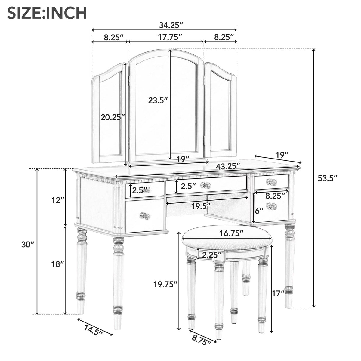 Pink Vanity Set with Tri-Fold Mirror and Stool U905633