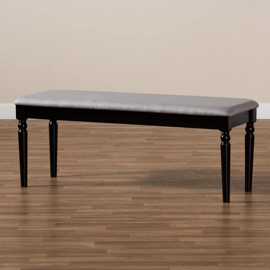 Grey Fabric Upholstered Dark Brown Wood Dining Bench M471487