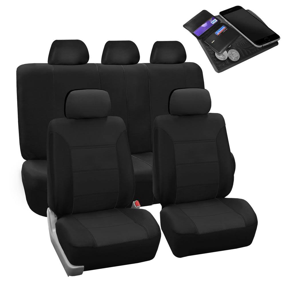 Black Khaki Polyester Full Set Car Seat Covers C5440