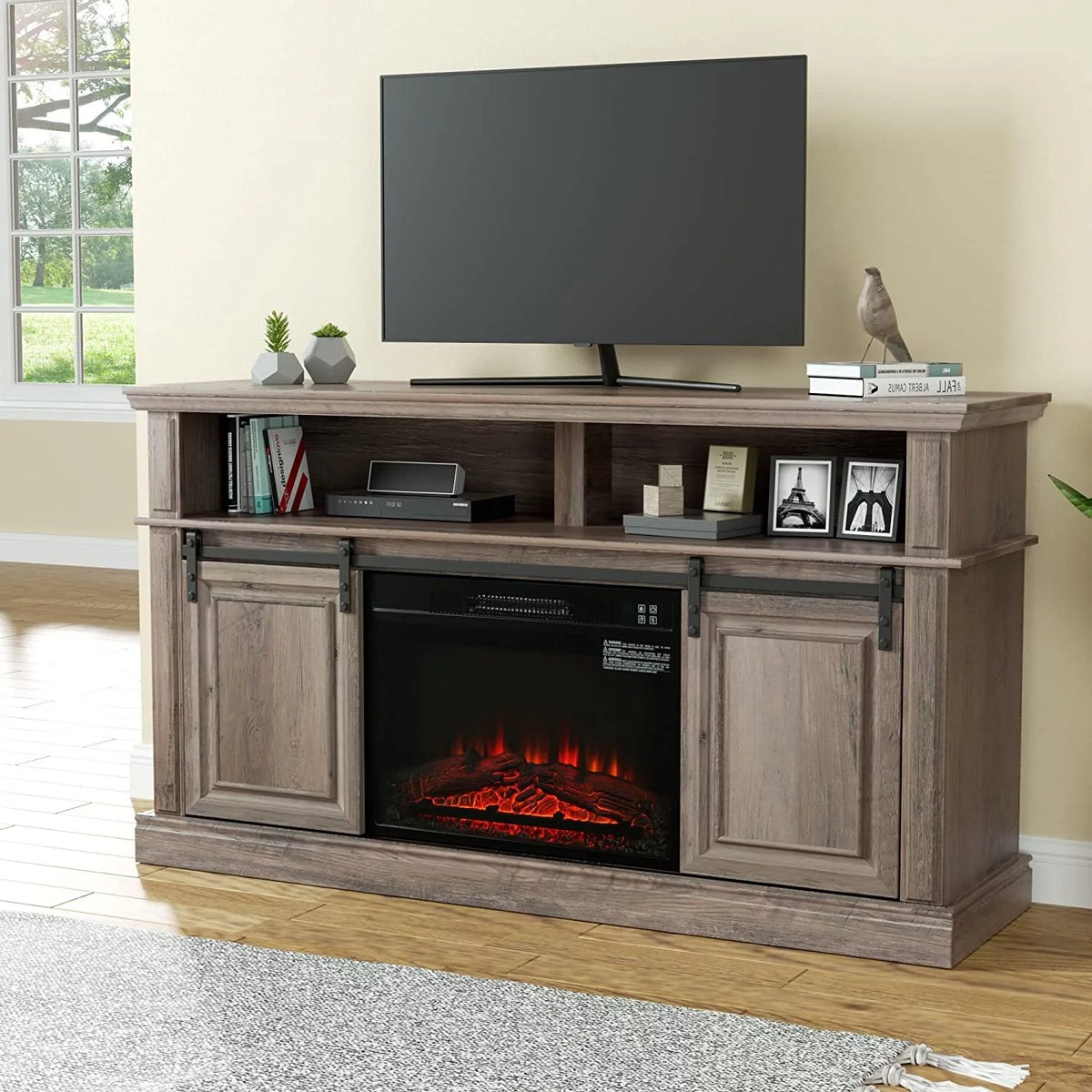 58 TV Stand with Electric Fireplace, Gray B533
