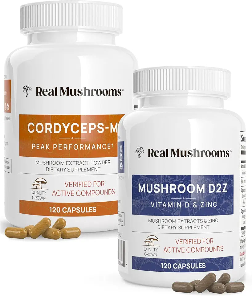 Vitamin D2 Zinc Chaga Reishi and Cordyceps-M 120ct Bundle Vegan Gluten Free Organic Mushroom Extracts P7076