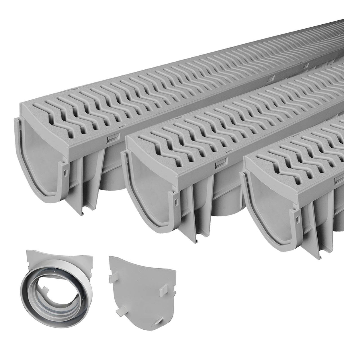 3-Pack Drainage Trench Channel Drain with Grate U2013