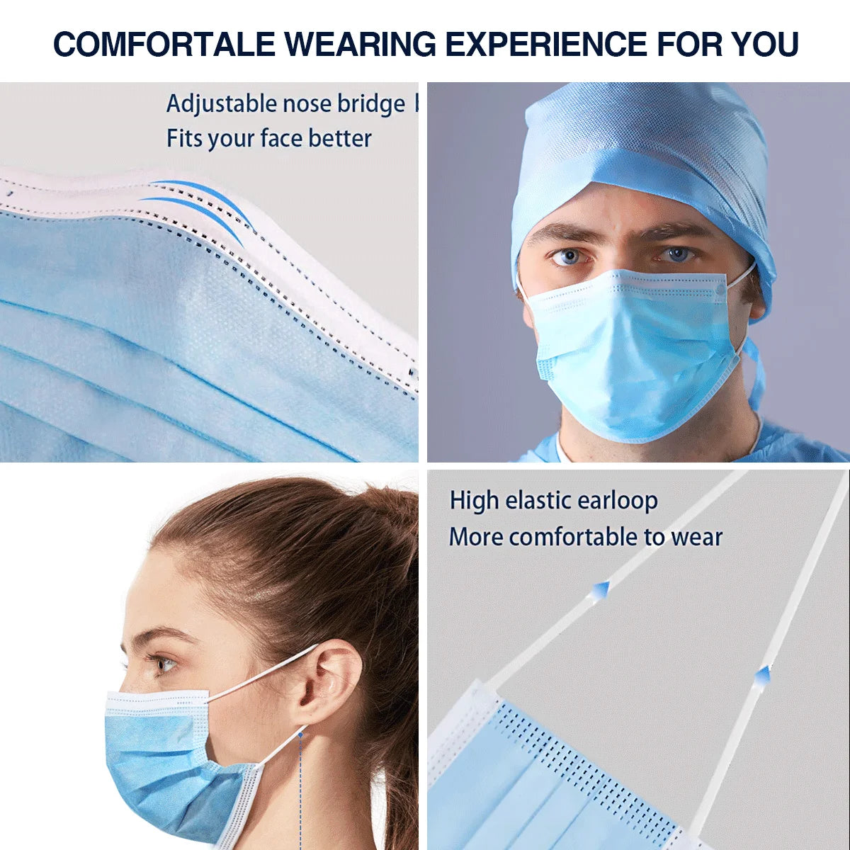 1000Pcs Blue 3-Ply Disposable Face Masks N8019
