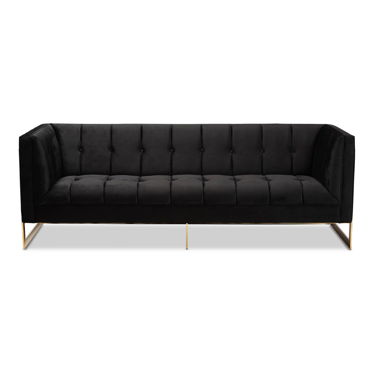 Black Velvet Button Tufted Sofa with Gold-Tone Frame S413534