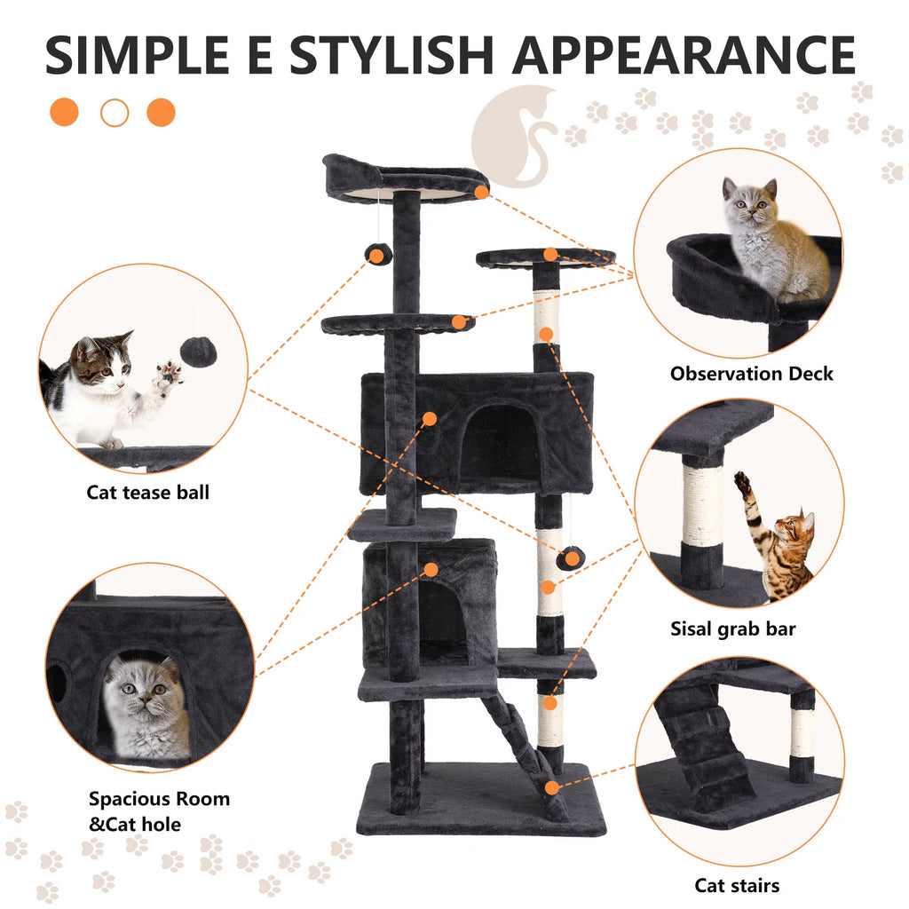 54 inch Dark Gray Cat Tree and Tower T52822