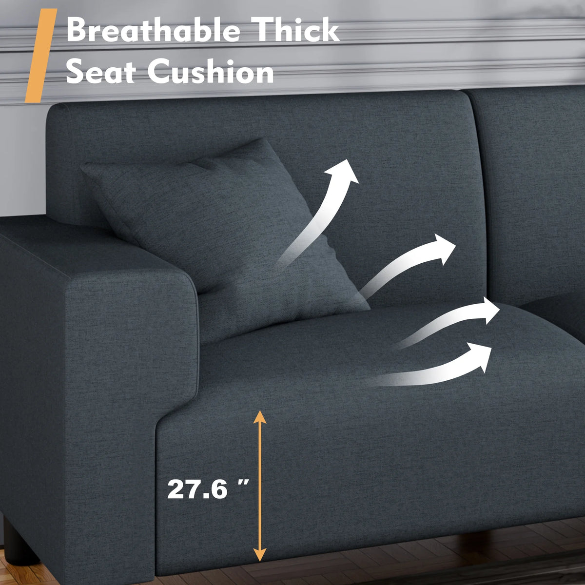 Dark Grey 3-Seater Sofa with Two Pillows D180163