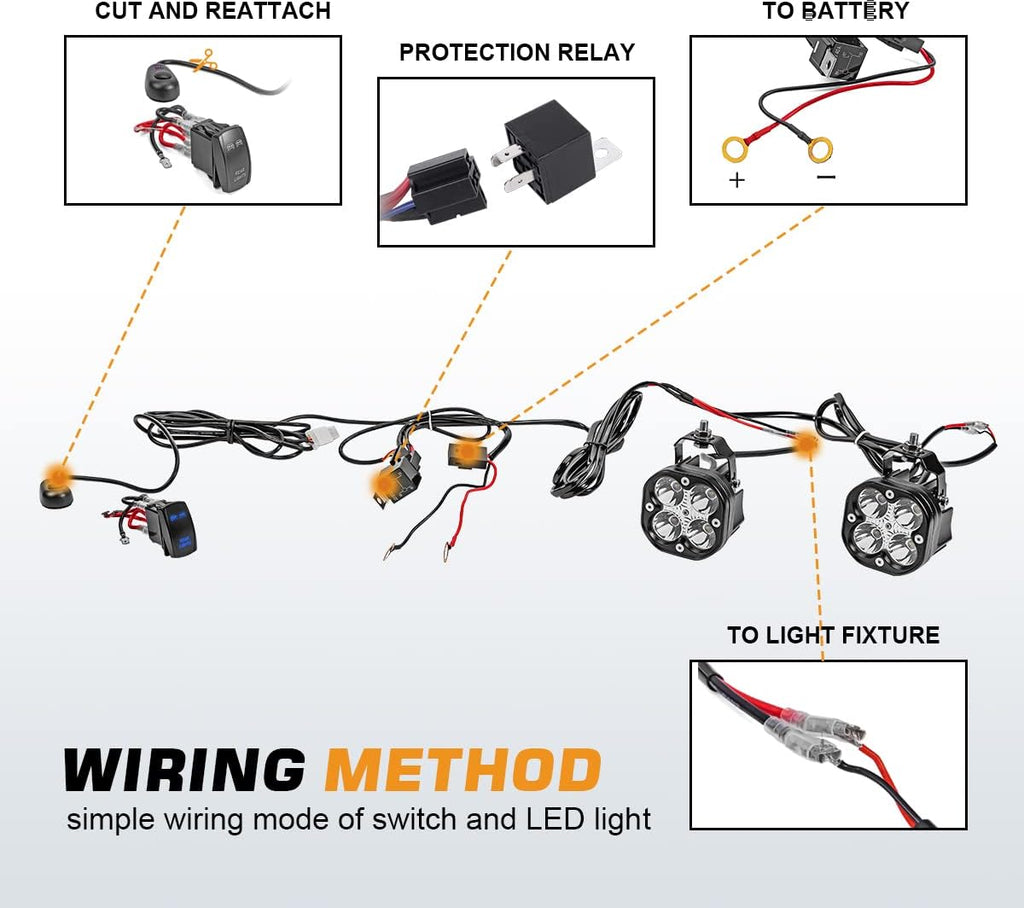 Front Pillar Roll Cage Light Mount Brackets Pair 18W 4 LED Spot Work Lights with Wiring Kit B3167